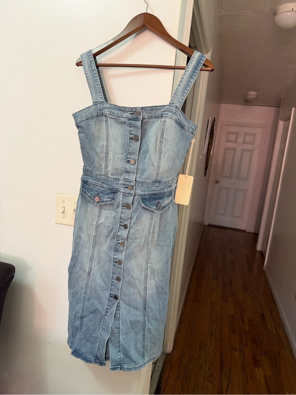 Indigo Rein Light Blue Denim Button-Front Overall Dress